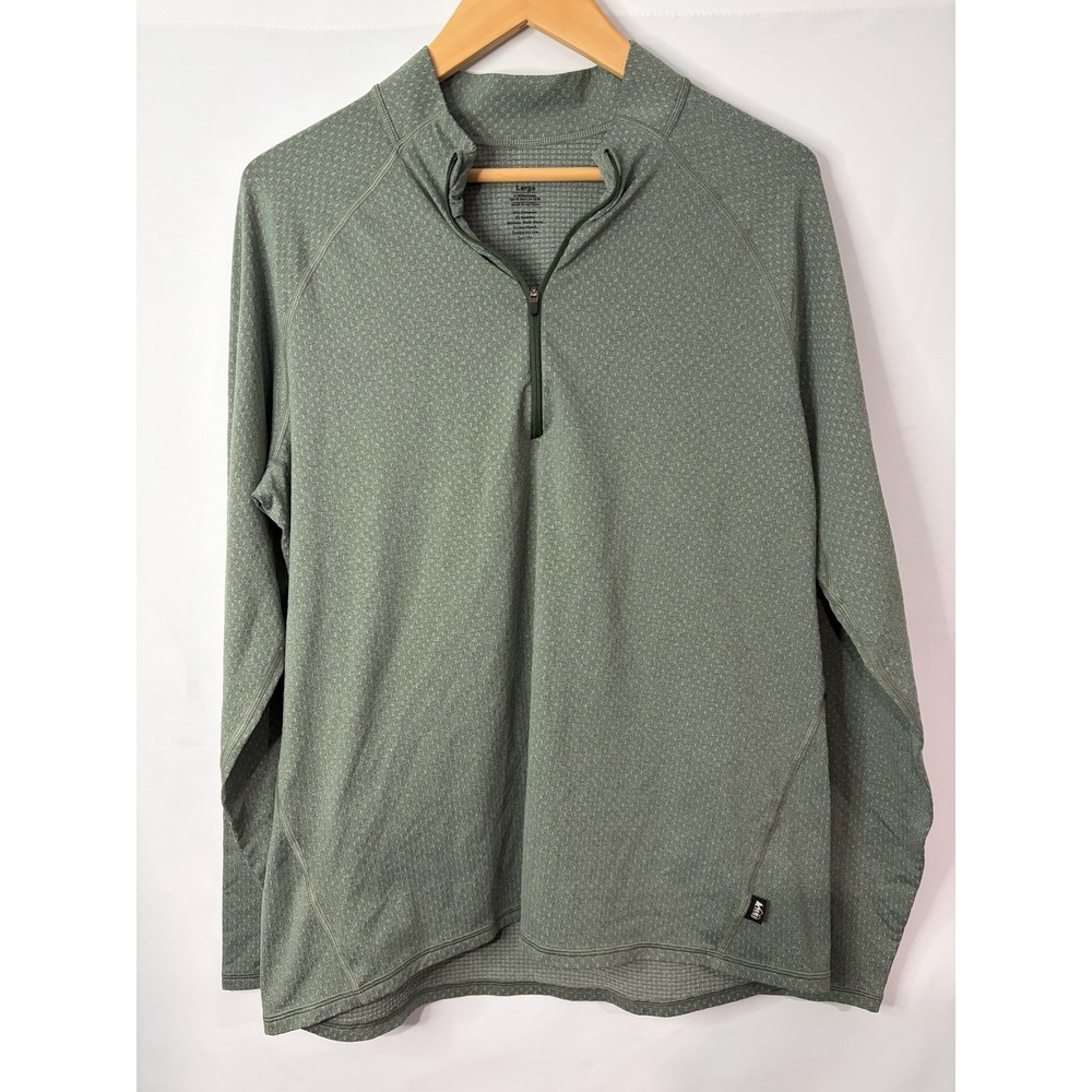 REI Co-op Mens Large Sage Green Heather Grid Fleece Quarter Zip Pullover Top